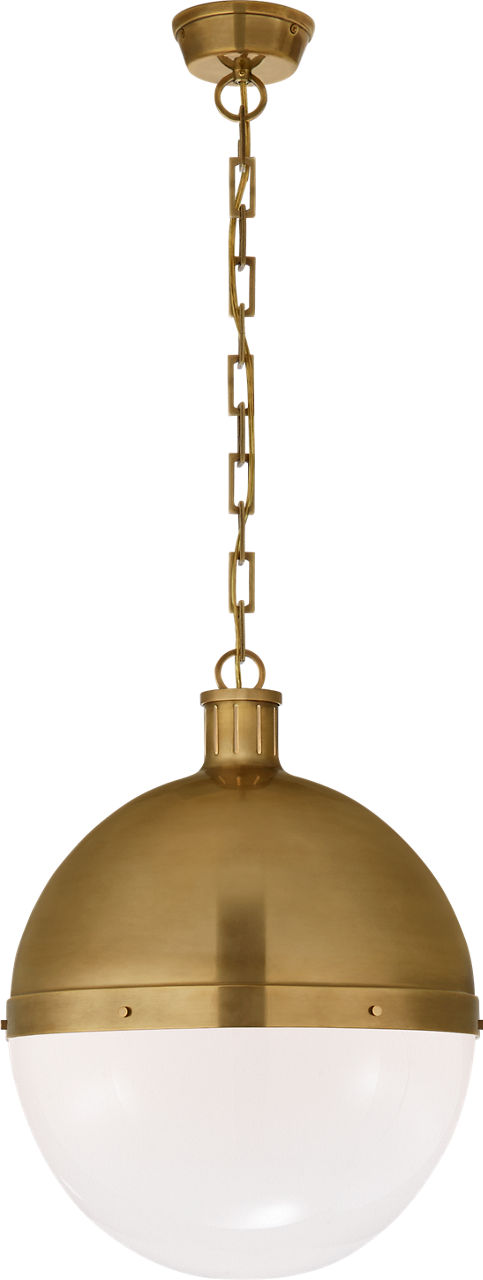 Hicks Extra Large Pendant in Hand-Rubbed Antique Brass with White Glass