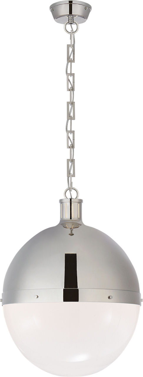 Hicks Extra Large Pendant in Polished Nickel with White Glass