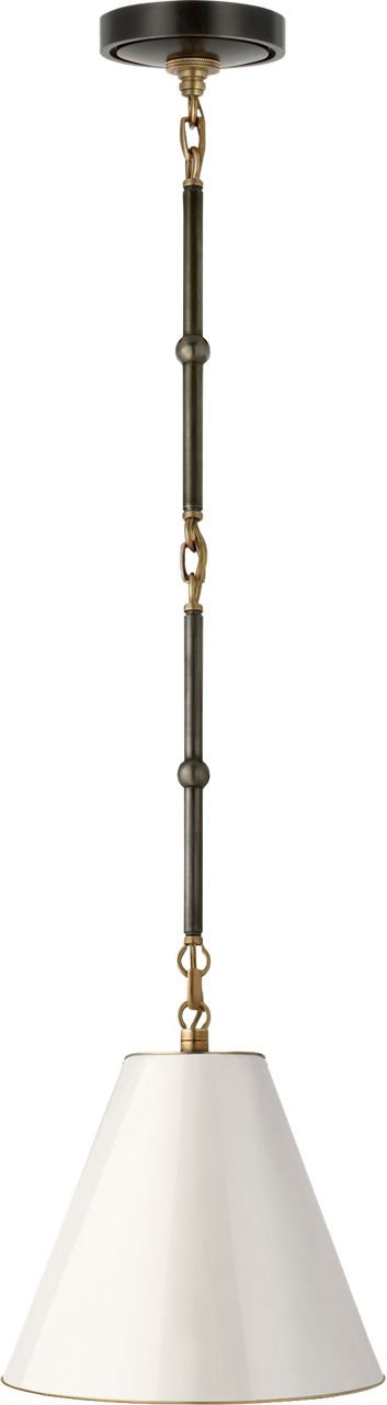 Goodman Petite Hanging Shade in Bronze and Hand-Rubbed Antique Brass with Antique White Shade
