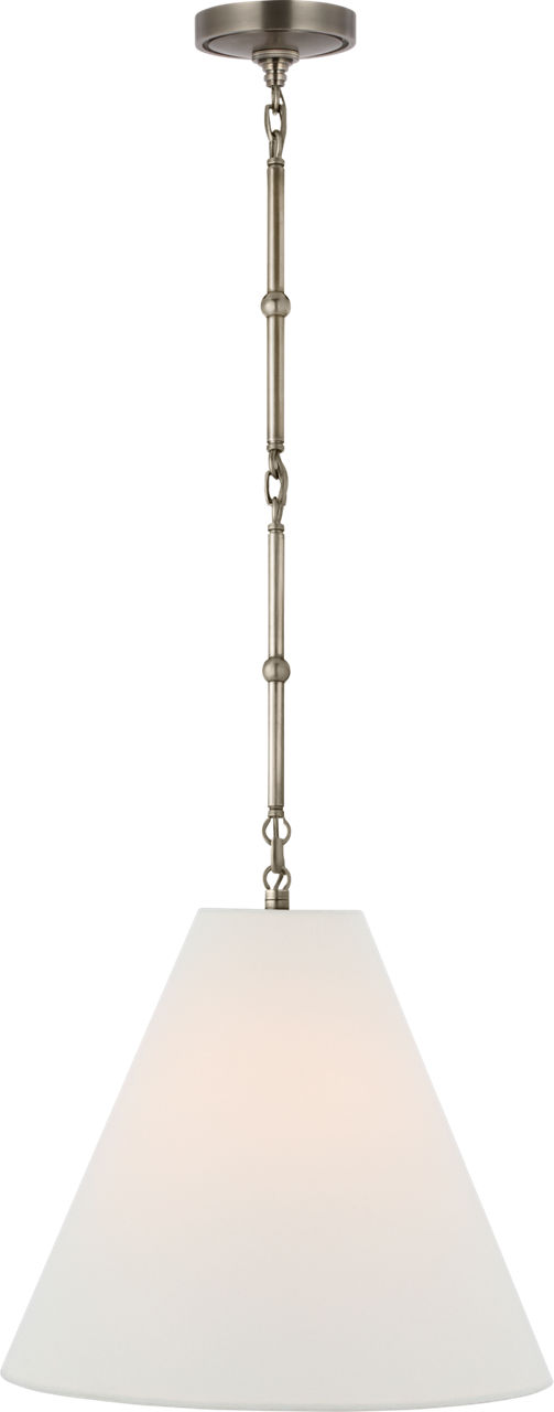 Goodman Small Hanging Light in Antique Nickel with Linen Shade