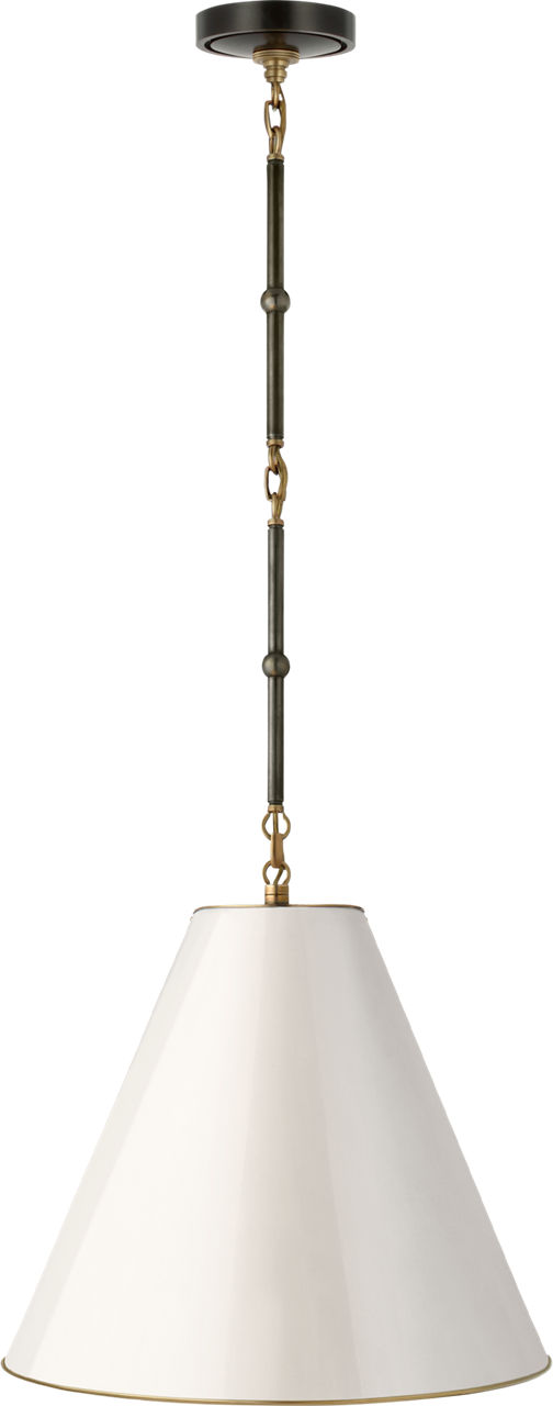 Goodman Small Hanging Light in Bronze and Hand-Rubbed Antique Brass with Antique White Shade