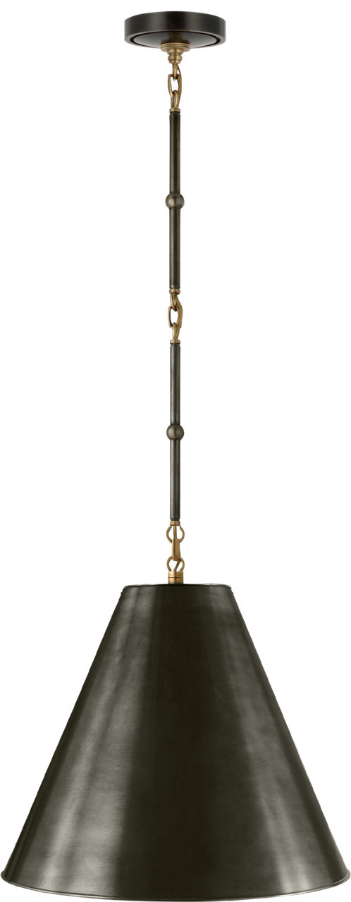 Goodman Small Hanging Light in Bronze and Hand-Rubbed Antique Brass with Bronze Shade
