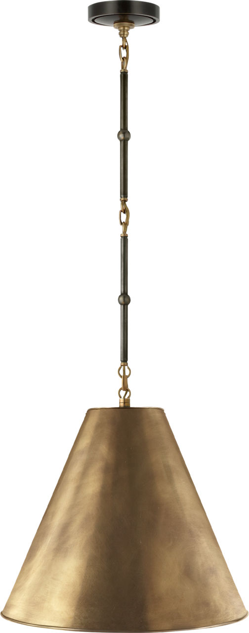 Goodman Small Hanging Light in Bronze and Hand-Rubbed Antique Brass with Hand-Rubbed Antique Brass Shade