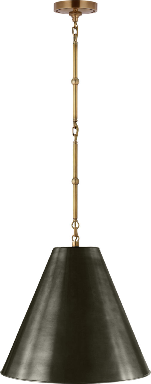 Goodman Small Hanging Light in Hand-Rubbed Antique Brass with Bronze Shade
