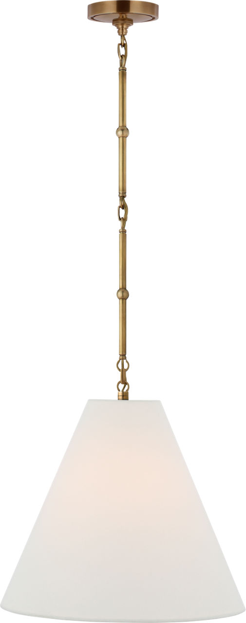 Goodman Small Hanging Light in Hand-Rubbed Antique Brass with Linen Shade