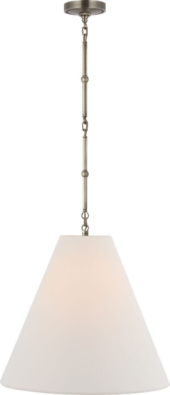 Goodman Medium Hanging Light in Antique Nickel with Linen Shade