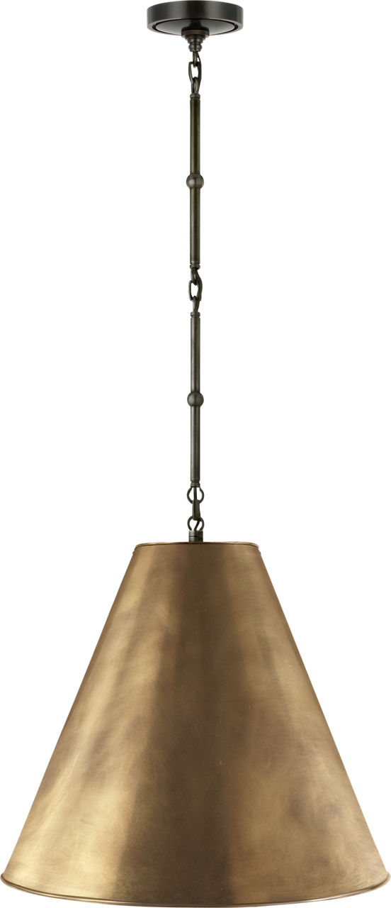Goodman Medium Hanging Light in Bronze with Hand-Rubbed Antique Brass Shade