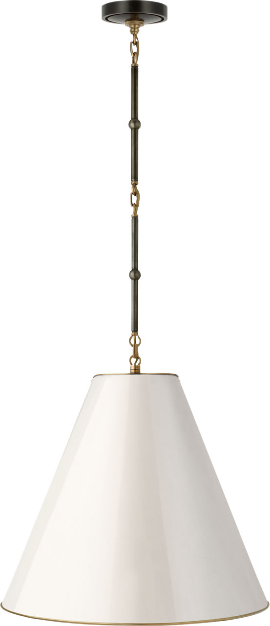 Goodman Medium Hanging Light in Bronze and Hand-Rubbed Antique Brass with Antique White Shade