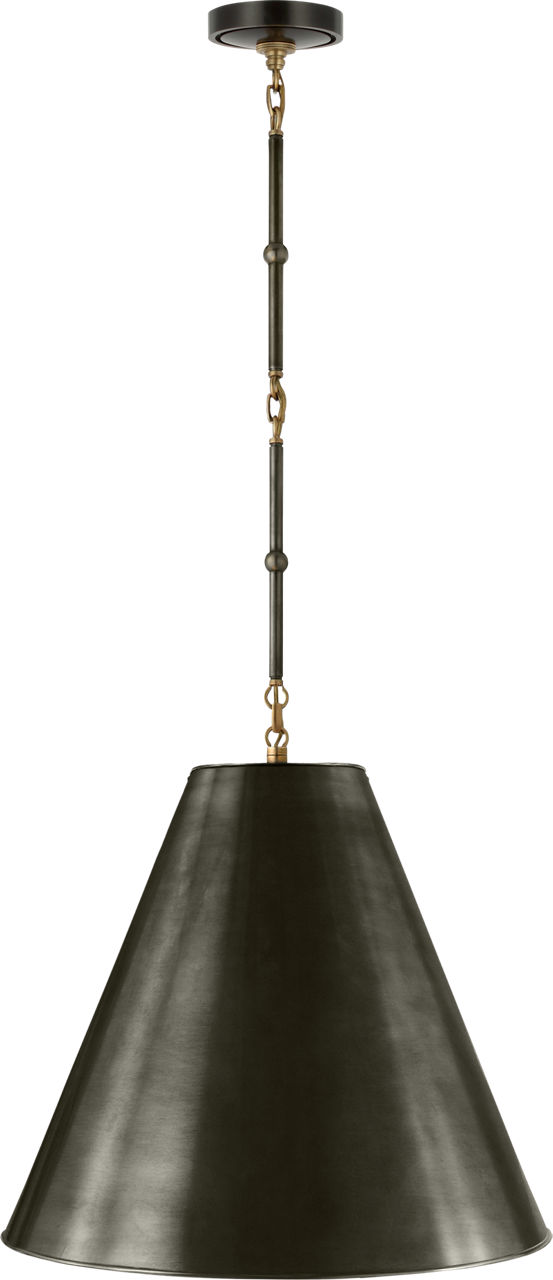 Goodman Medium Hanging Light in Bronze and Hand-Rubbed Antique Brass with Bronze Shade