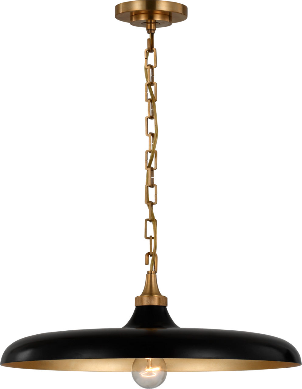 Piatto Medium Pendant in Hand-Rubbed Antique Brass with Aged Iron Shade