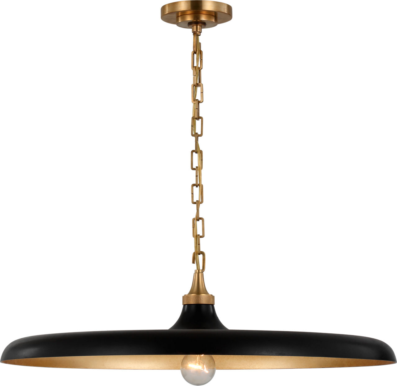 Piatto Large Pendant in Hand-Rubbed Antique Brass with Aged Iron Shade