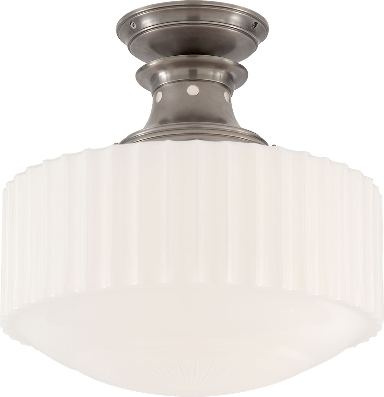 Milton Road Flush Mount in Antique Nickel with White Glass