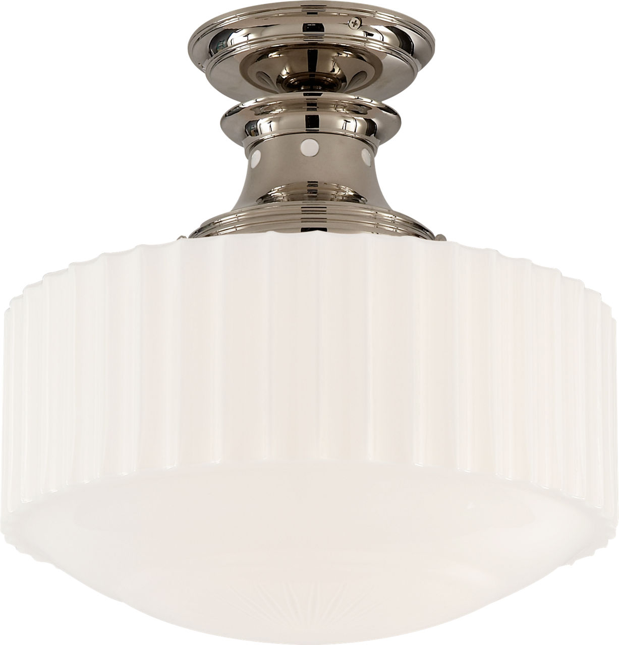Milton Road Flush Mount in Polished Nickel with White Glass