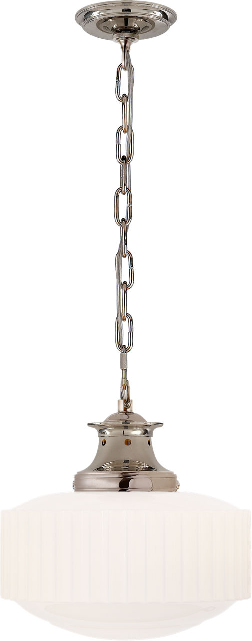 Milton Road Pendant in Polished Nickel with White Glass
