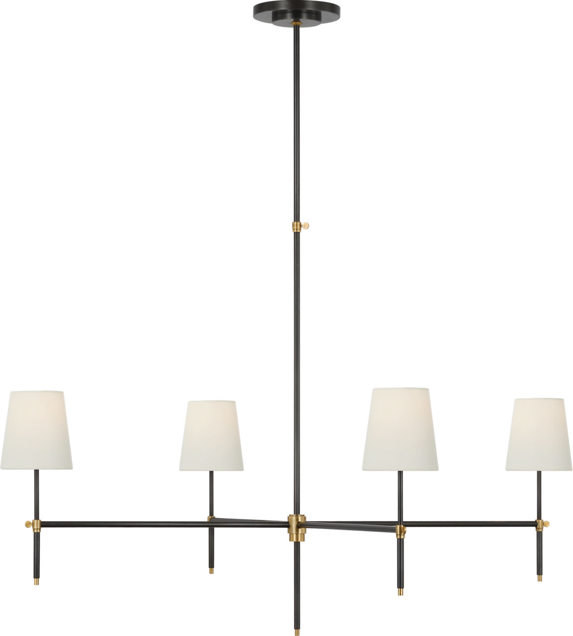 Bryant Extra Large Chandelier in Bronze and Hand-Rubbed Antique Brass with Linen Shades