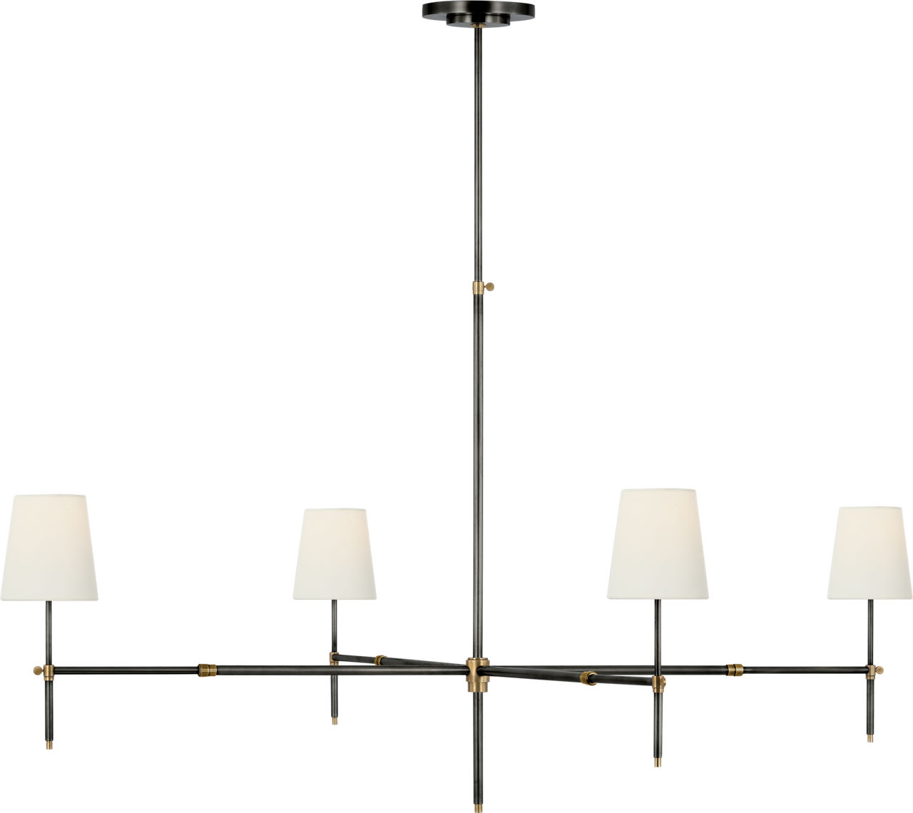 Bryant Grande Chandelier in Bronze and Hand-Rubbed Antique Brass with Linen Shades