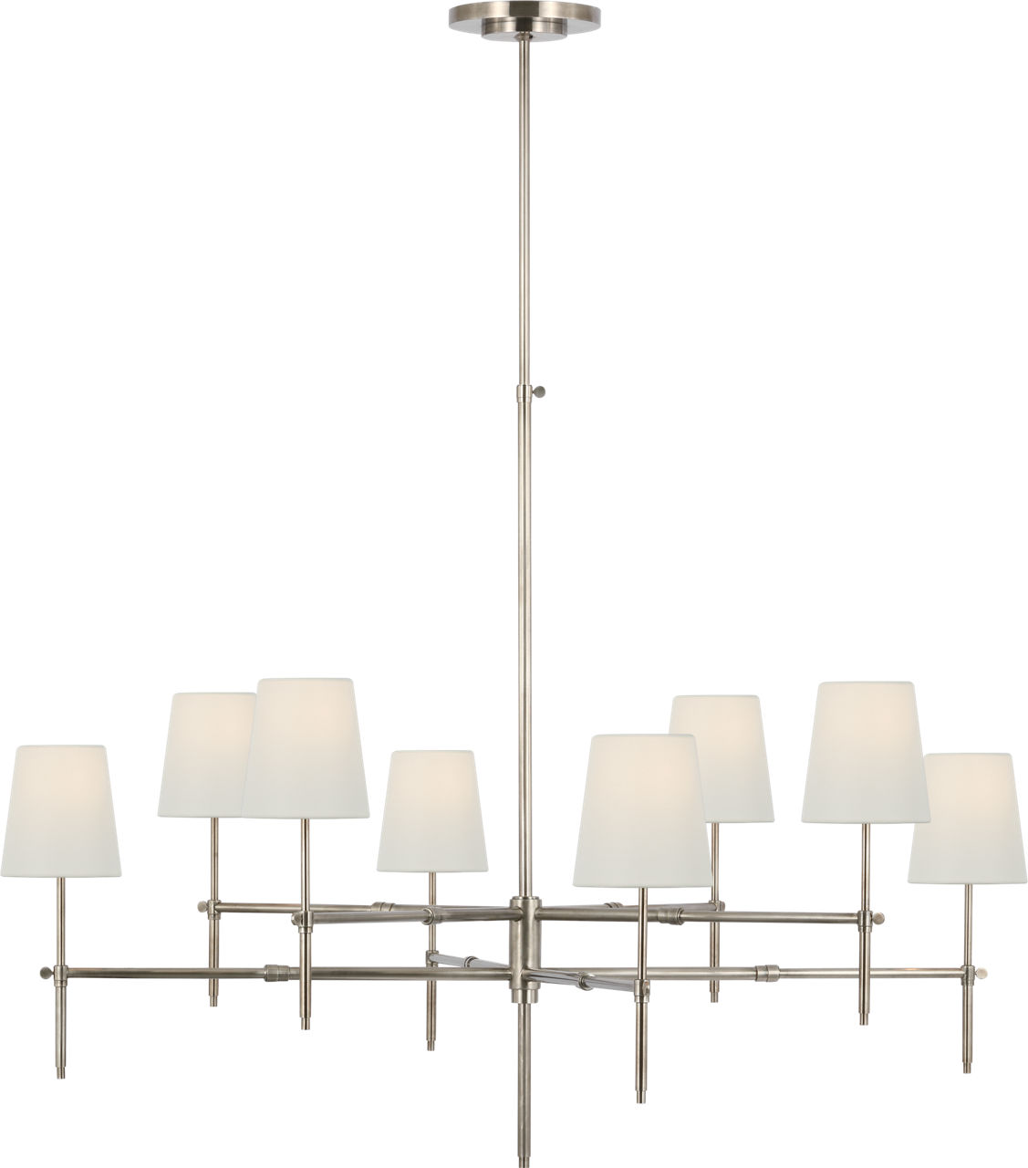 Bryant Extra Large Two Tier Chandelier in Antique Nickel with Linen Shades