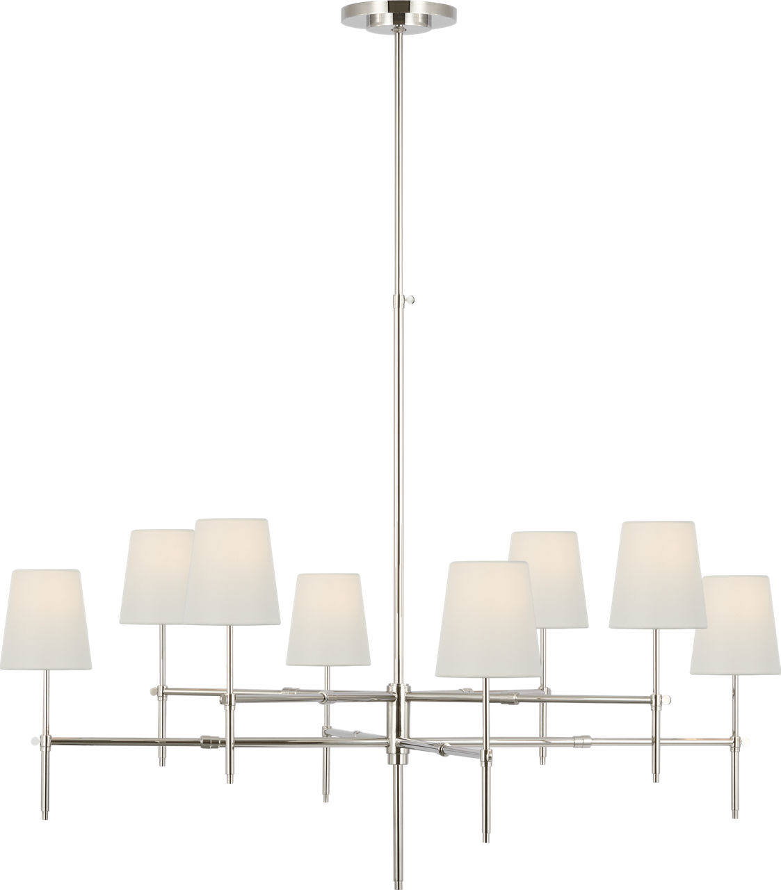 Bryant Extra Large Two Tier Chandelier in Polished Nickel with Linen Shades