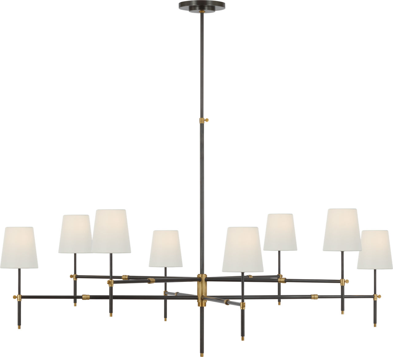 Bryant Grande Two Tier Chandelier in Bronze and Hand-Rubbed Antique Brass with Linen Shades
