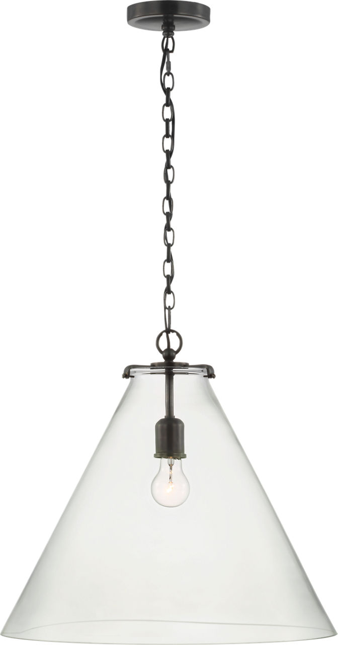 Katie Large Conical Pendant in Bronze with Clear Glass
