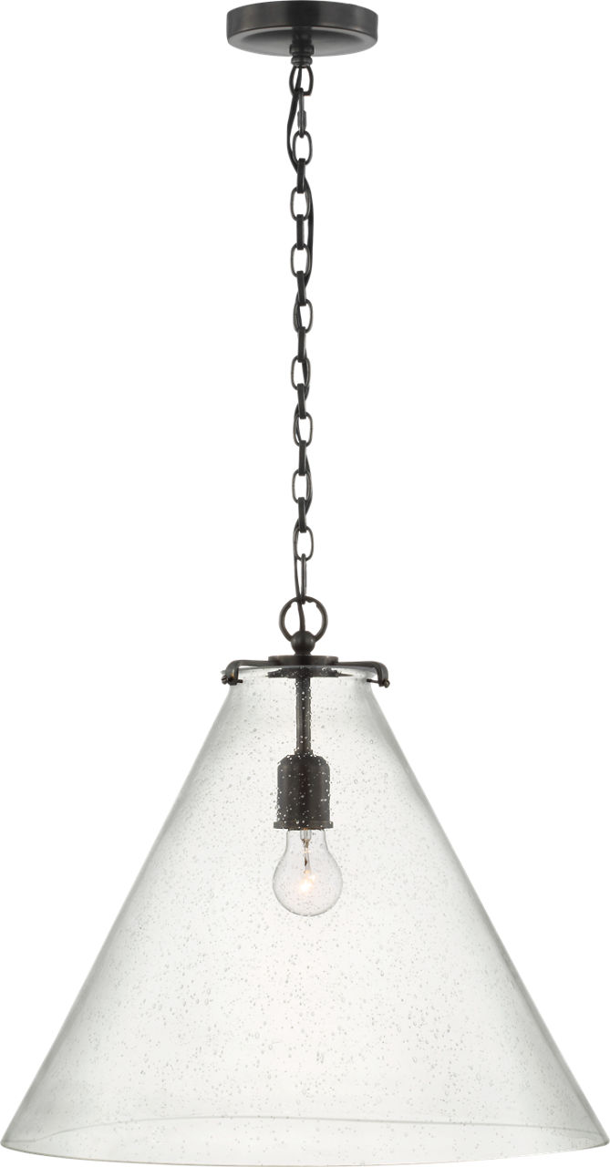 Katie Large Conical Pendant in Bronze with Seeded Glass