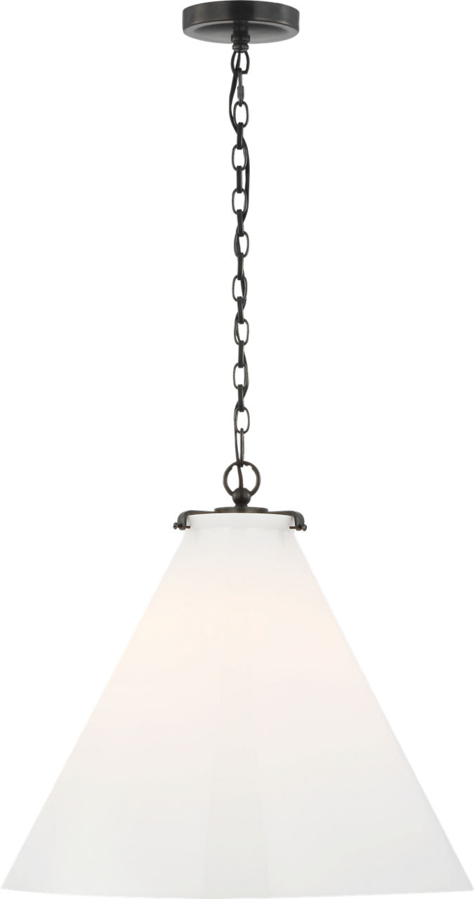 Katie Large Conical Pendant in Bronze with White Glass