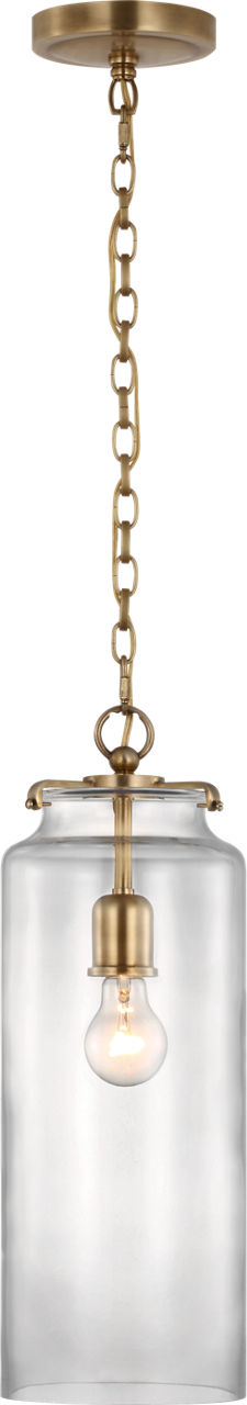 Katie Large Cylinder Pendant in Hand-Rubbed Antique Brass with Clear Glass