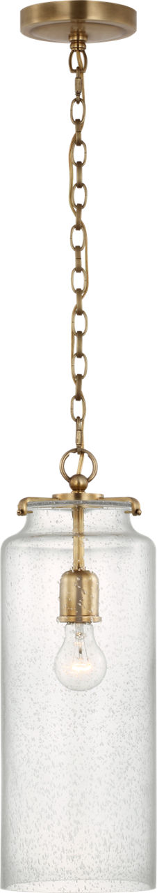 Katie Large Cylinder Pendant in Hand-Rubbed Antique Brass with Seeded Glass