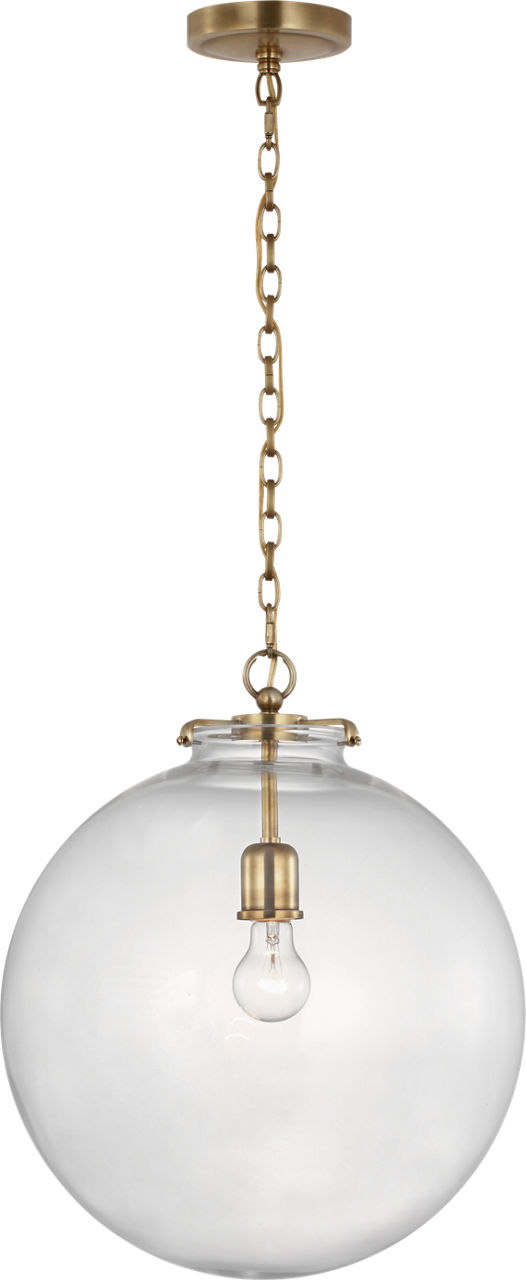 Katie Large Globe Pendant in Hand-Rubbed Antique Brass with Clear Glass