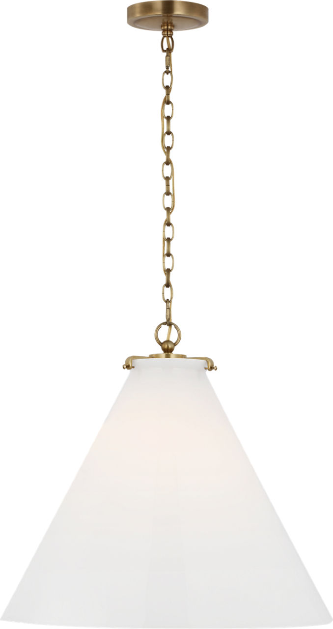 Katie Large Conical Pendant in Hand-Rubbed Antique Brass with White Glass