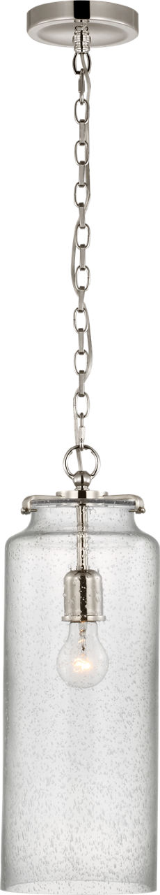 Katie Large Cylinder Pendant in Polished Nickel with Seeded Glass
