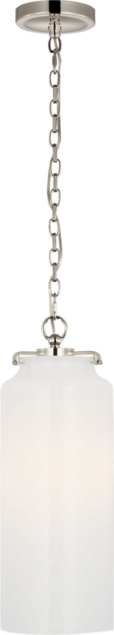 Katie Large Cylinder Pendant in Polished Nickel with White Glass