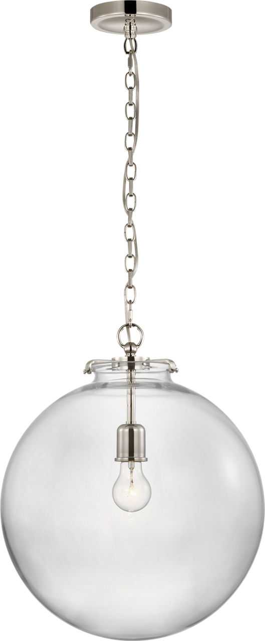 Katie Large Globe Pendant in Polished Nickel with Clear Glass