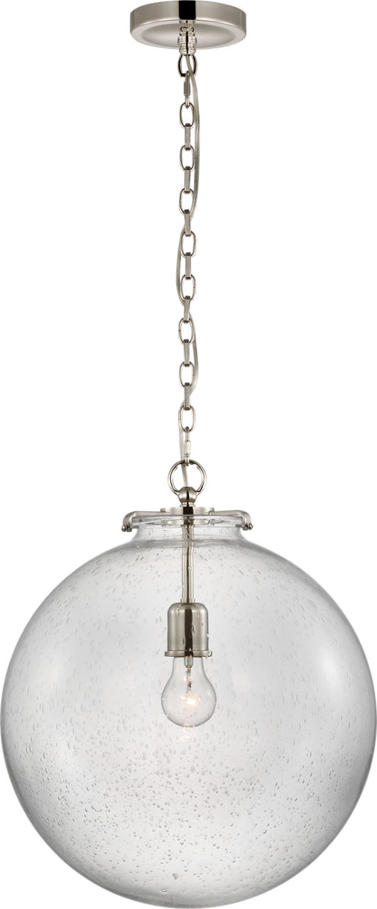 Katie Large Globe Pendant in Polished Nickel with Seeded Glass
