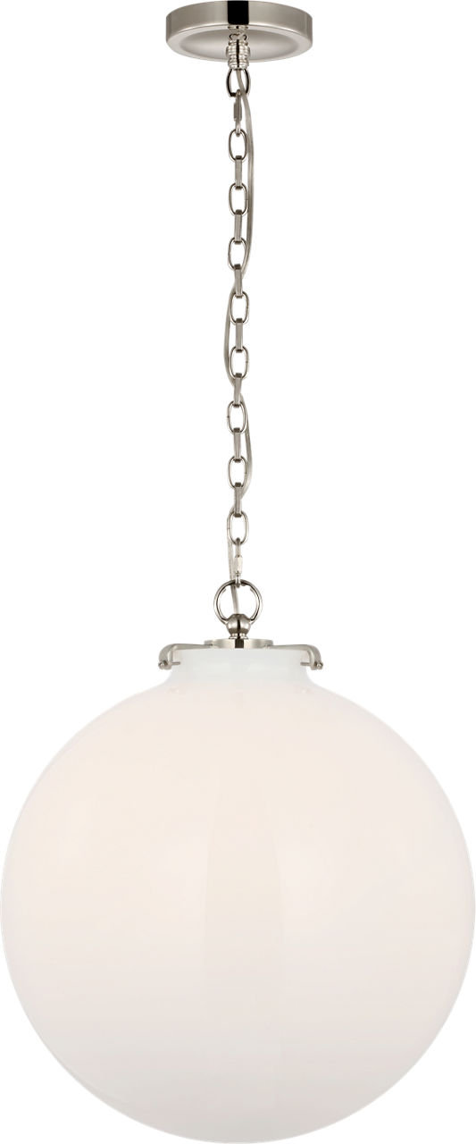 Katie Large Globe Pendant in Polished Nickel with White Glass