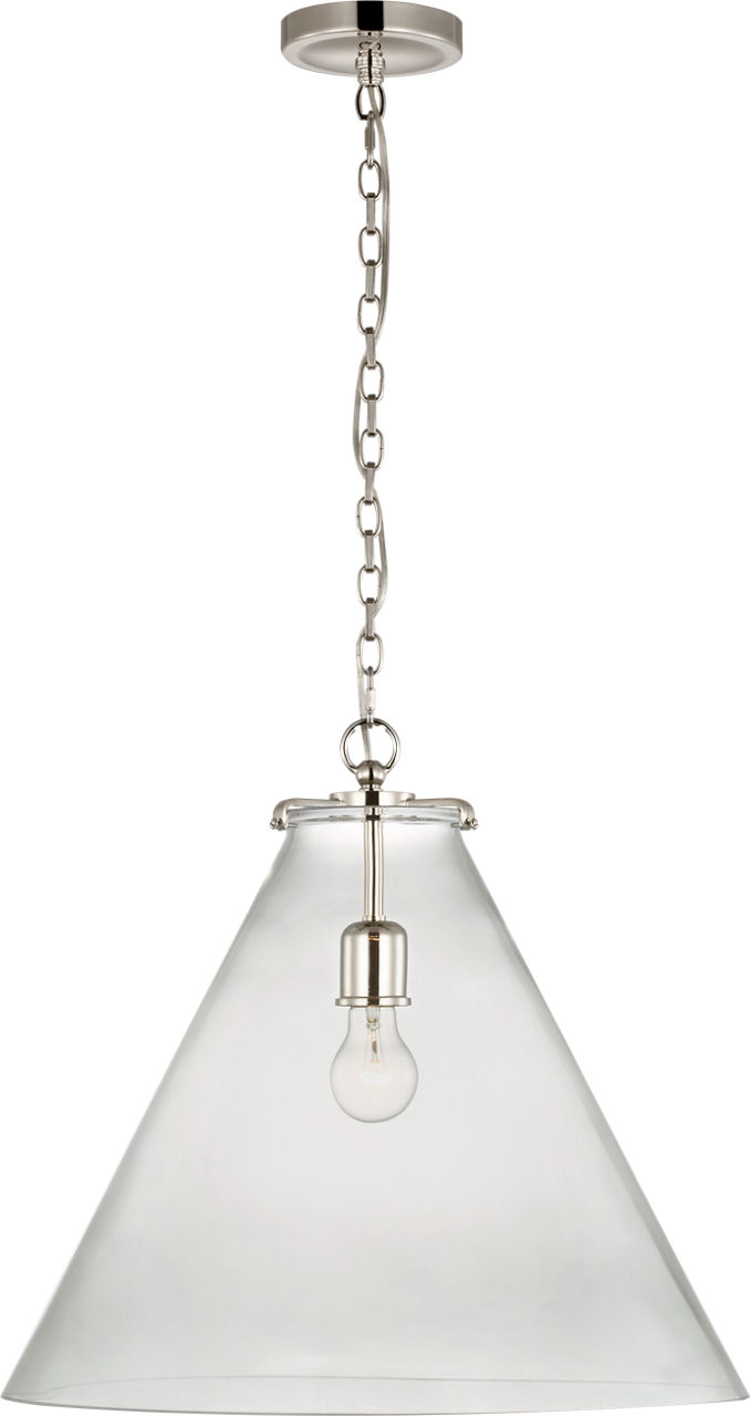 Katie Large Conical Pendant in Polished Nickel with Clear Glass