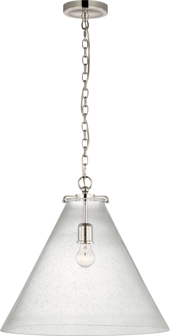 Katie Large Conical Pendant in Polished Nickel with Seeded Glass