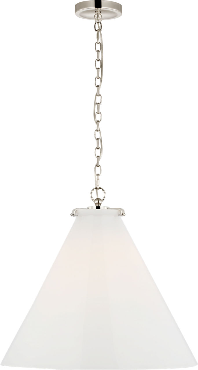 Katie Large Conical Pendant in Polished Nickel with White Glass