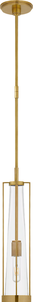 Calix Tall Pendant in Hand-Rubbed Antique Brass with Clear Glass