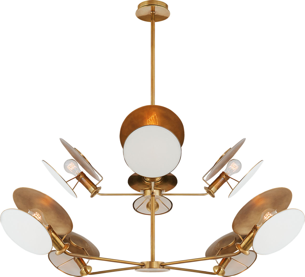 Osiris Large Reflector Chandelier in Hand-Rubbed Antique Brass with Linen Diffuser