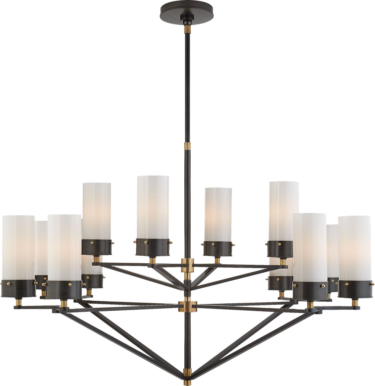 Marais Large Chandelier in Bronze and Hand-Rubbed Antique Brass with White Glass