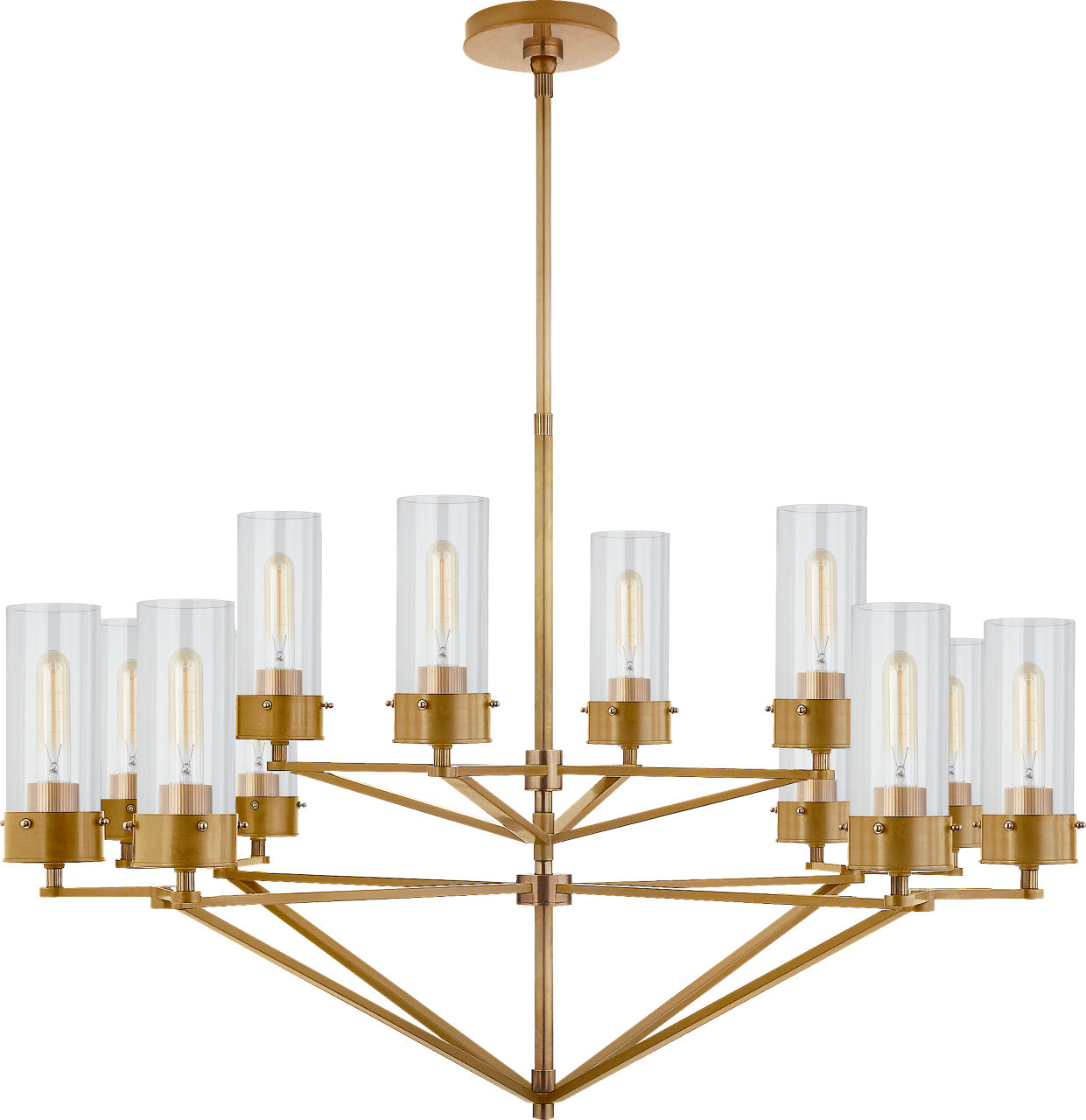 Marais Large Chandelier in Hand-Rubbed Antique Brass with Clear Glass