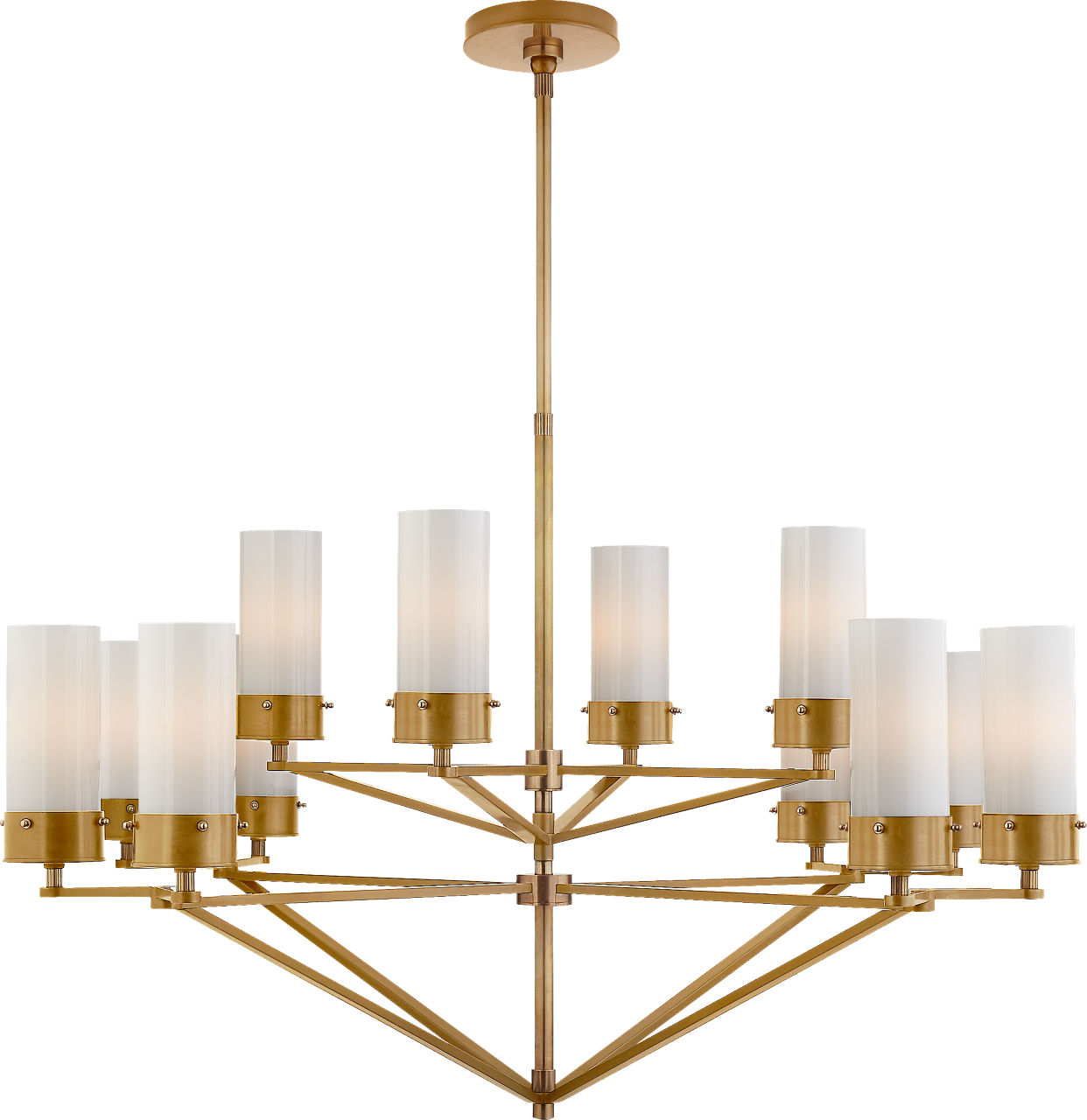 Marais Large Chandelier in Hand-Rubbed Antique Brass with White Glass