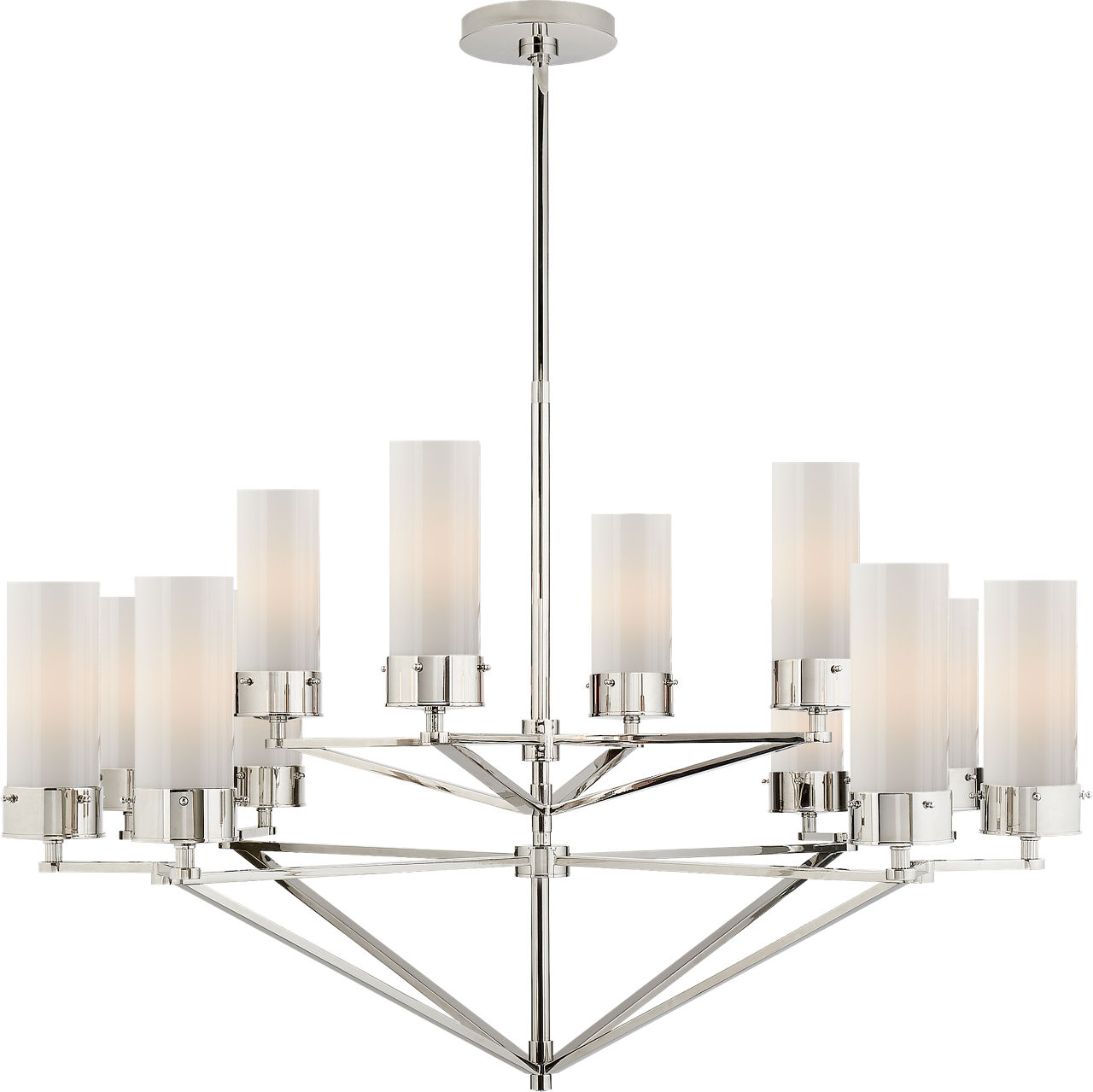 Marais Large Chandelier in Polished Nickel with White Glass