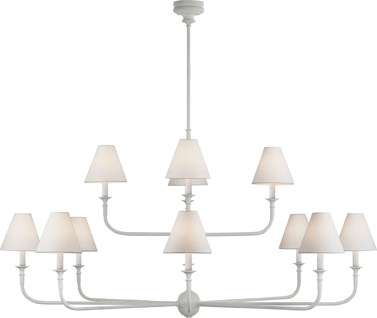 Piaf Grande Two-Tier Chandelier in Plaster White with Linen Shades