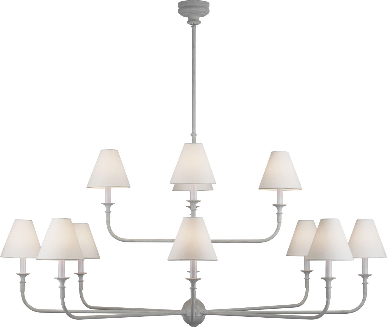 Piaf Grande Two-Tier Chandelier in Swedish Gray with Linen Shades