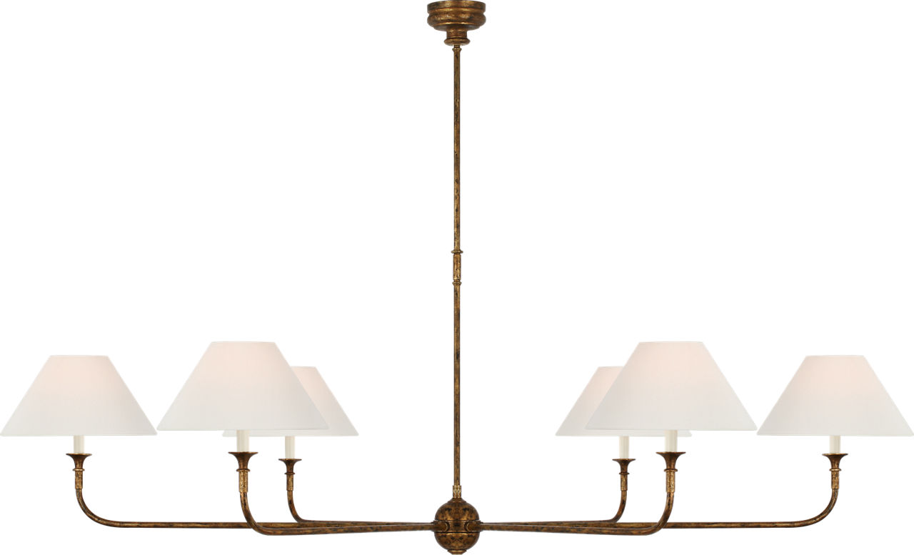 Piaf Oversized Chandelier in Antique Gild with Linen Shades