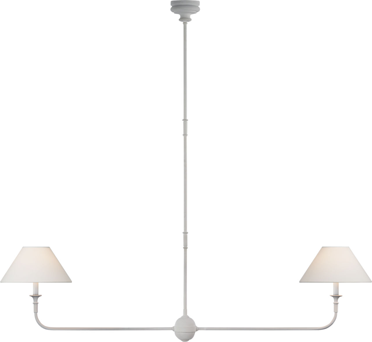 Piaf Large Two Light Linear Pendant in Plaster White with Linen Shades