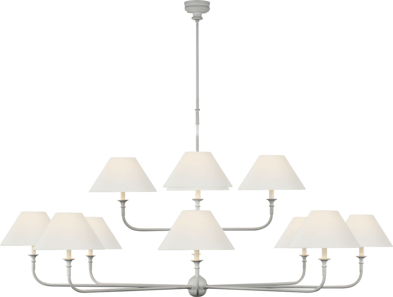 Piaf Oversized Two Tier Chandelier in Plaster White with Linen Shades