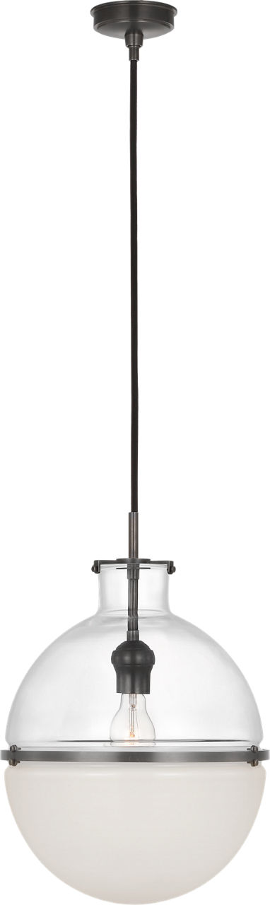 Maxey 14" Globe Pendant in Bronze with Clear Glass and White Glass